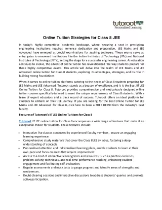Online Tuition Strategies for Class 8 JEE