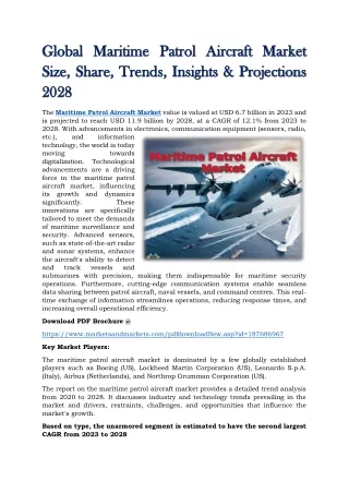 Maritime Patrol Aircraft Market Size, Share, Trends, Insights & Projections 2028