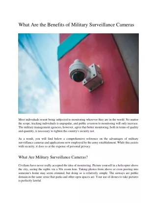 What Are the Benefits of Military Surveillance Cameras