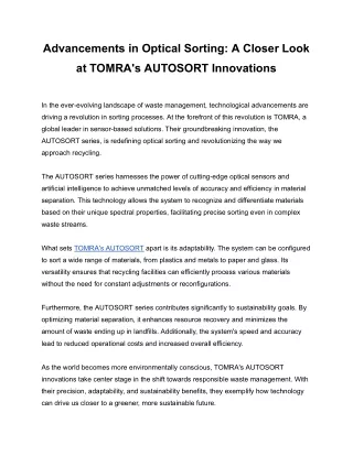 Advancements in Optical Sorting_ A Closer Look at TOMRA's AUTOSORT Innovations