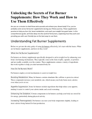 Unlocking the Secrets of Fat Burner Supplements How They Work and How to Use Them Effectively