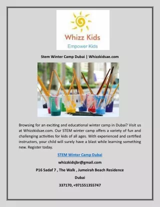 Stem Winter Camp Dubai | Whizzkidsae.com