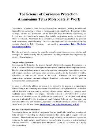 The Science of Corrosion Protection Ammonium Tetra Molybdate at Work