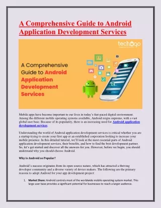 A Comprehensive Guide to Android Application Development Services