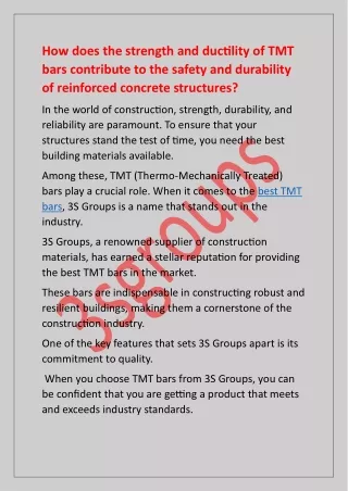 How does the strength and ductility of TMT bars contribute to the safety and durability of reinforced concrete structure