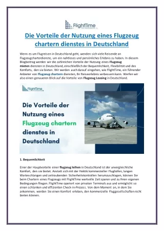 Die Vorteile der Nutzung eines Flugzeug chartern dienstes in Deutschland