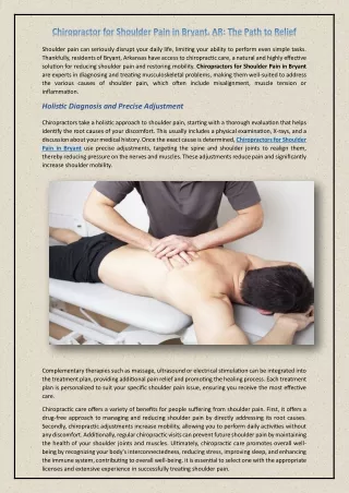 Chiropractor for Shoulder Pain in Bryant, AR: The Path to Relief