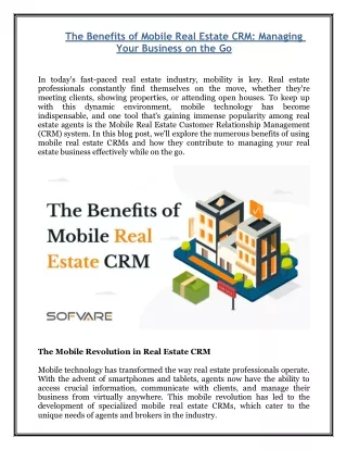 The Benefits of Mobile Real Estate CRM - Managing Your Business on the Go