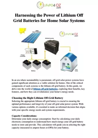 Harnessing the Power of Lithium Off Grid Batteries for Home Solar Systems