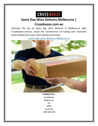 Same Day Wine Delivery Melbourne | Cruzebooze.com.au