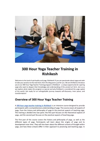 300 Hour Yoga Teacher Training in Rishikesh