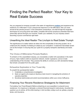 Finding the Perfect Realtor: Your Key to Real Estate Success