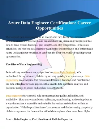 Azure Data Engineer Certification Career Opportunities