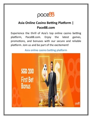 Asia Online Casino Betting Platform