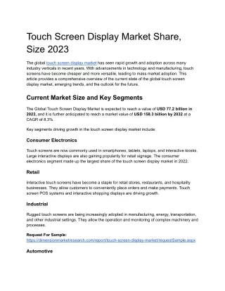 Touch Screen Display Market