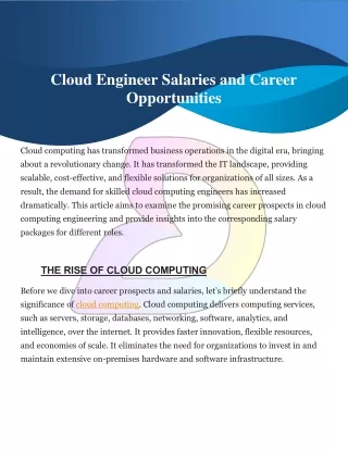 Cloud Engineer Salaries and Career Opportunities