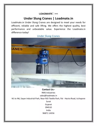 Under Slung Cranes | Loadmate.in