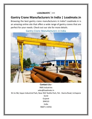 Gantry Crane Manufacturers In India | Loadmate.in