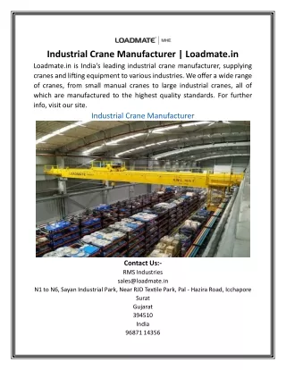 Industrial Crane Manufacturer | Loadmate.in
