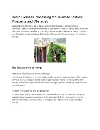 Hemp Biomass Processing for Cellulose Textiles_ Prospects and Obstacles