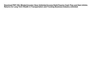 Download PDF CDL Minded Investor Have Unlimited Income Build Passive Cash Flow a