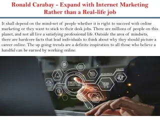 Ronald Carabay - Expand with Internet Marketing Rather than a Real-life job