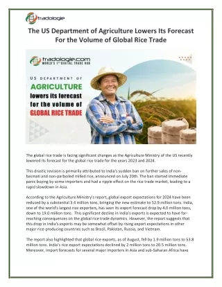 The US Department of Agriculture Lowers Its Forecast For the Volume of Global Rice Trade