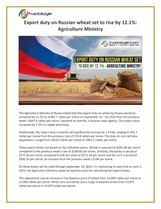 Export duty on Russian wheat set to rise by 12