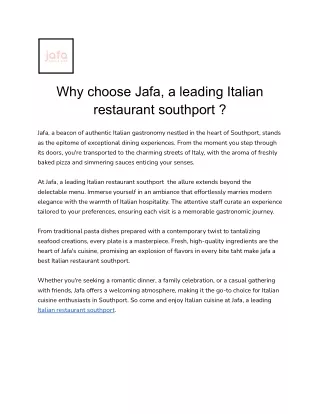 Why choose Jafa, a leading Italian restaurant southport