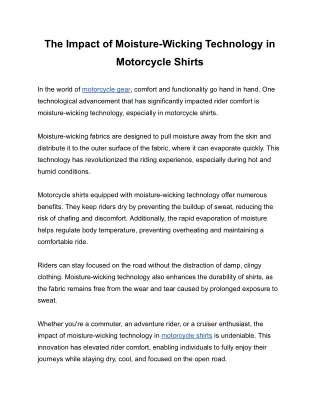 The Impact of Moisture-Wicking Technology in Motorcycle Shirts