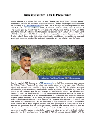 Irrigation Facilities Under TDP Governance