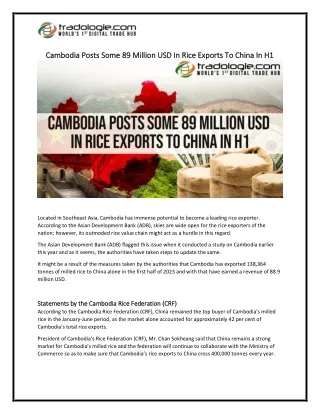 Cambodia Posts Some 89 Million USD In Rice Exports To China In H1