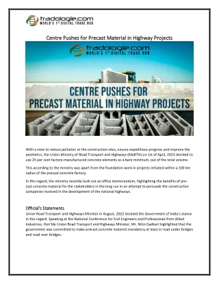 Centre Pushes for Precast Material in Highway Projects