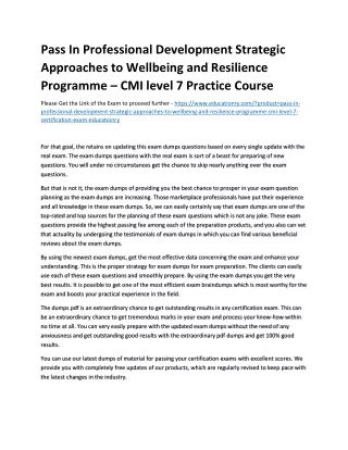 Pass In Professional Development Strategic Approaches to Wellbeing and Resilienc