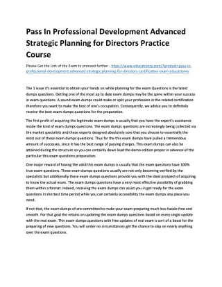 Pass In Professional Development Advanced Strategic Planning for Directors Pract