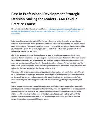 Pass In Professional Development Strategic Decision Making for Leaders - CMI Lev