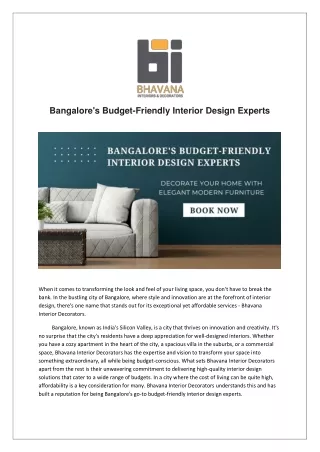 Bangalore's Budget-Friendly Interior Design Experts