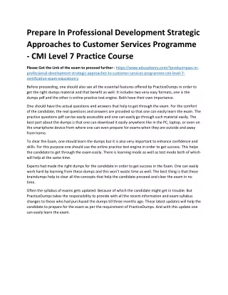 Prepare In Professional Development Strategic Approaches to Customer Services Pr