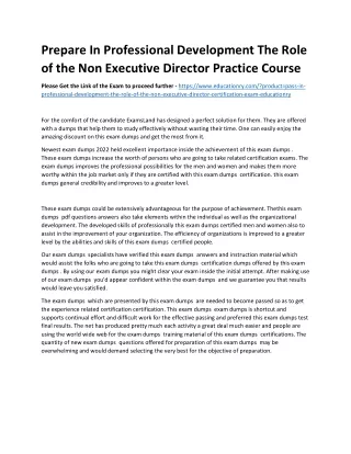 Prepare In Professional Development The Role of the Non Executive Director Pract