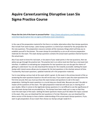 Aquire CareerLearning Disruptive Lean Six Sigma Practice Course
