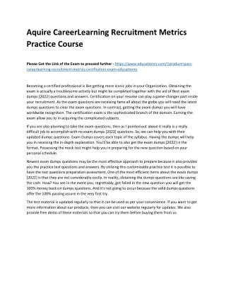 Aquire CareerLearning Recruitment Metrics Practice Course
