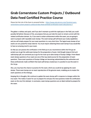 Grab Cornerstone Custom Projects / Outbound Data Feed Certified Practice Course