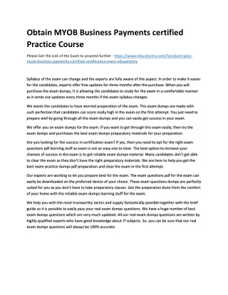 Obtain MYOB Business Payments certified Practice Course
