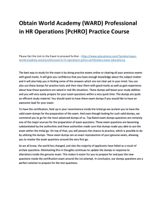 Obtain World Academy (WARD) Professional in HR Operations [PcHRO] Practice Cours
