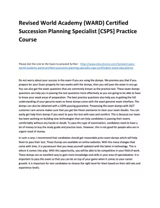 Revised World Academy (WARD) Certified Succession Planning Specialist [CSPS] Pra