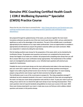 Genuine iPEC Coaching Certified Health Coach | COR.E Wellbeing Dynamics™ Special