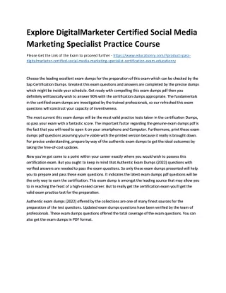 Explore DigitalMarketer Certified Social Media Marketing Specialist Practice Cou