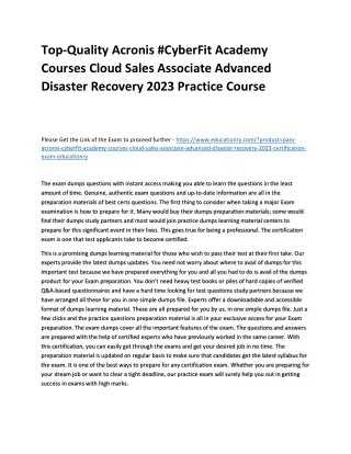 Top-Quality Acronis #CyberFit Academy Courses Cloud Sales Associate Advanced Dis