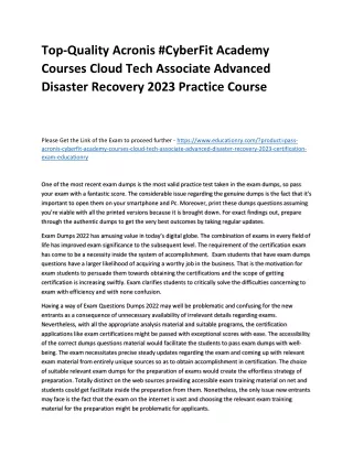 Top-Quality Acronis #CyberFit Academy Courses Cloud Tech Associate Advanced Disa