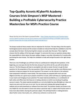 Top-Quality Acronis #CyberFit Academy Courses Erick Simpson's MSP Mastered - Bui